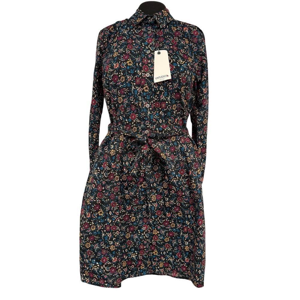 Untuckit For Her Sydney‎ Black Multicolor Floral Dress Size 0 Belted NWT